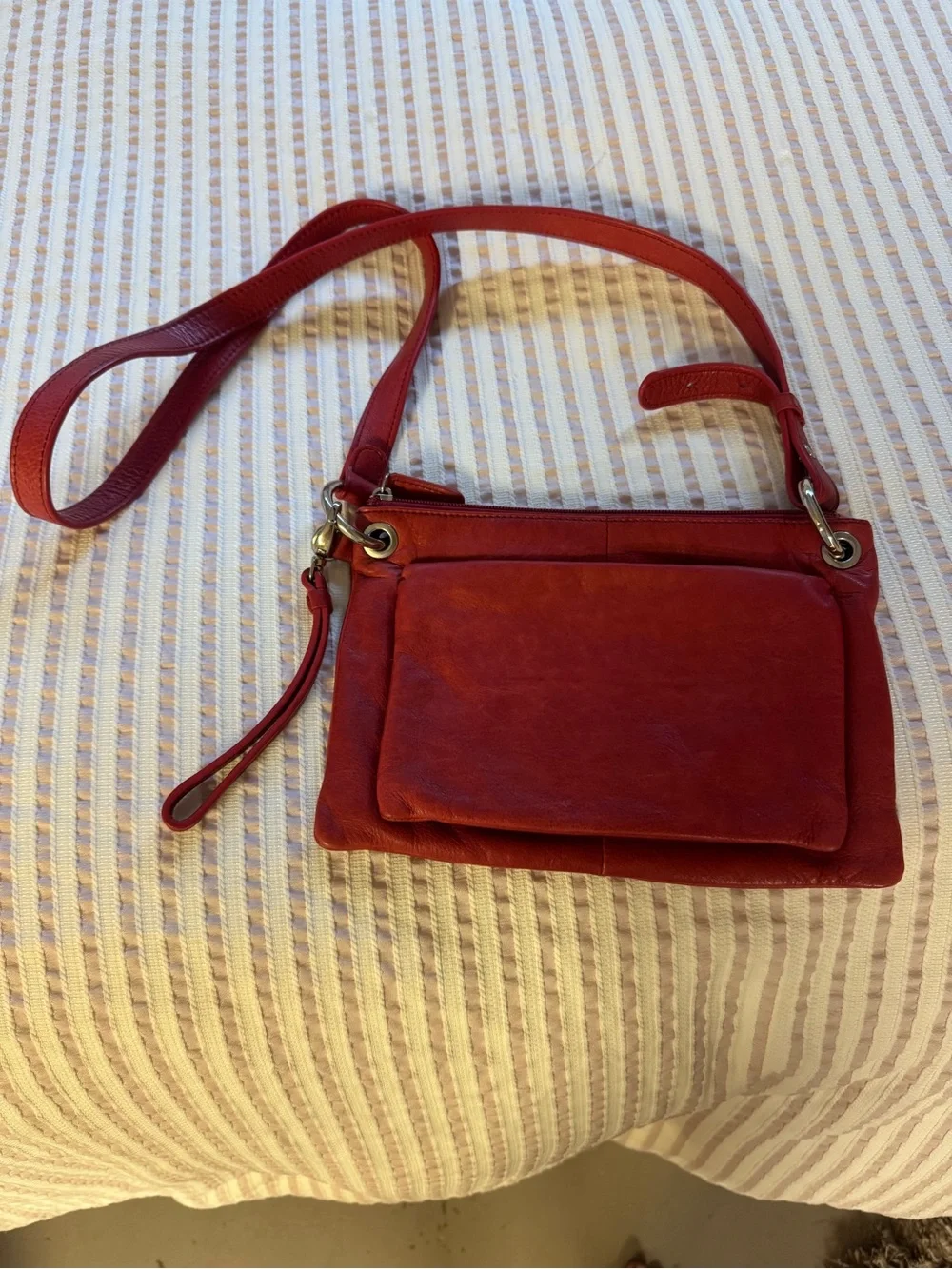 J. Jill Red Leather Crossbody Bag with Front Pocket